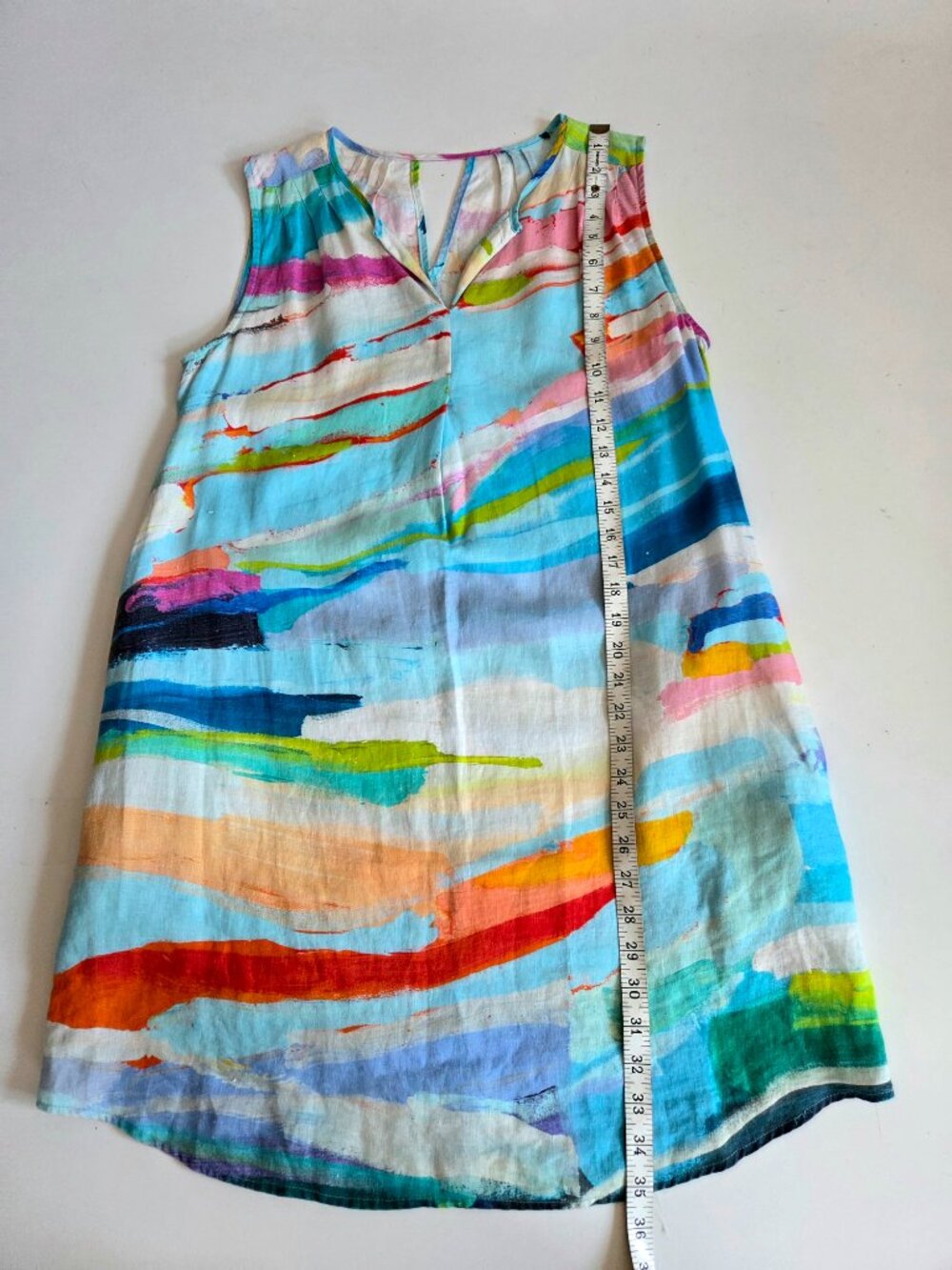 100% Linen Sleeveless Summer Dress Artistic Print - Picture 4 of 6